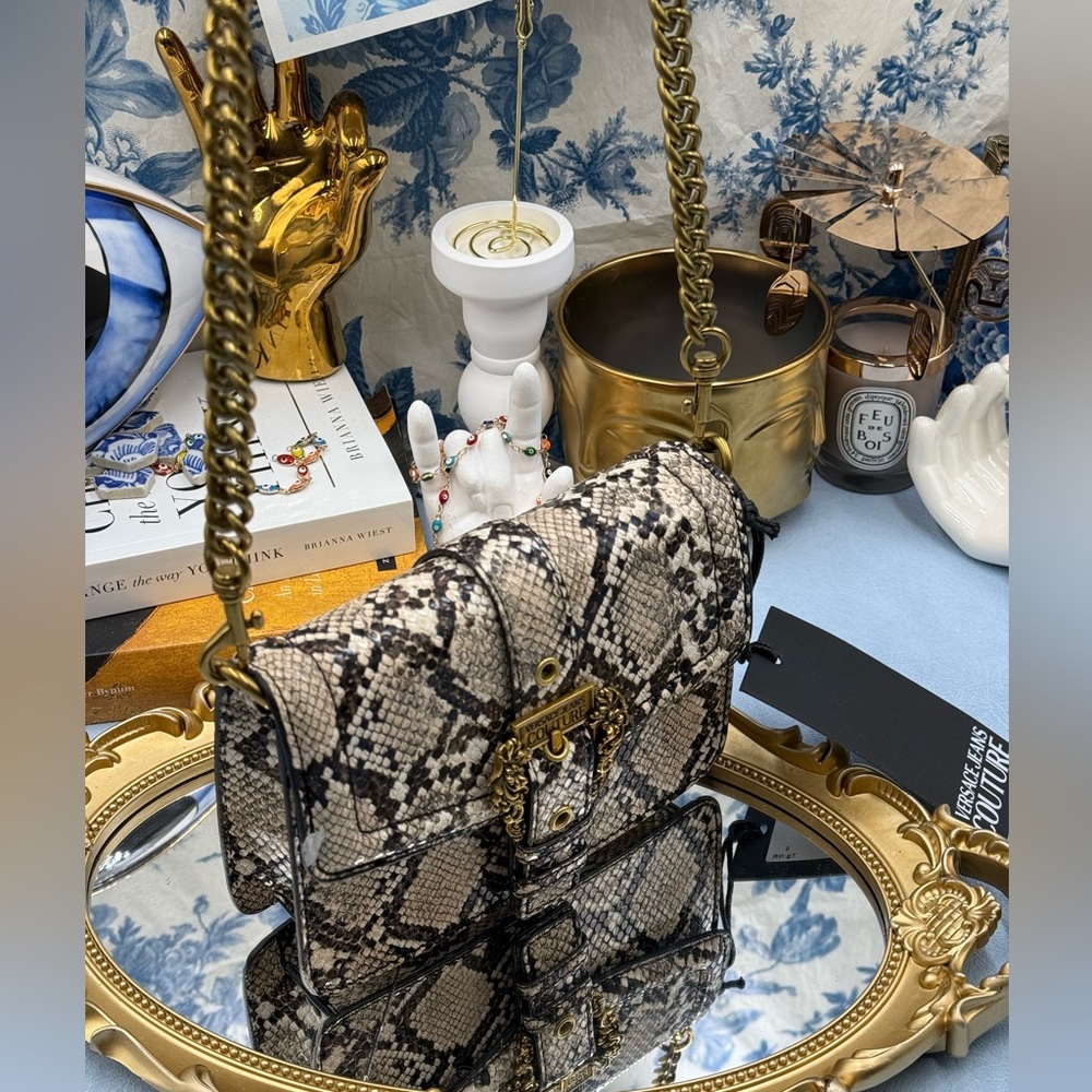 🆕 VERSACE JEANS COUTURE 🧿 NWT Medium Snakeskin-Effect Crossbody Shoulder Bag - Picture 3 of 16